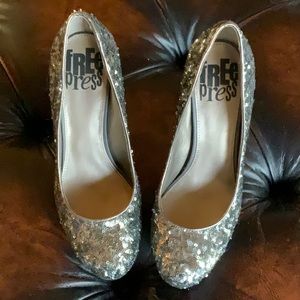 Sequin silver glitter platform heels
